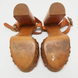 Chloe Tan Leather Platform Ankle Strap Sandals Size 38.5