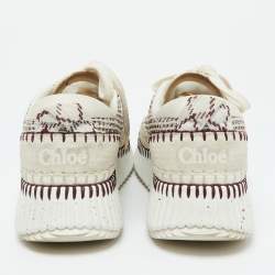 Pre Owned Chloe Grey/Burgundy Knit Fabric and Suede Nama Low Top Sneakers Size 39