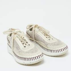Pre Owned Chloe Grey/Burgundy Knit Fabric and Suede Nama Low Top Sneakers Size 39