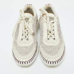 Pre Owned Chloe Grey/Burgundy Knit Fabric and Suede Nama Low Top Sneakers Size 39