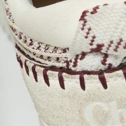 Pre Owned Chloe Grey/Burgundy Knit Fabric and Suede Nama Low Top Sneakers Size 39