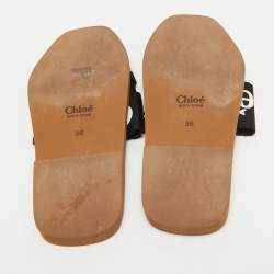 Chloe Black Canvas Woody Flat Slides Size 36
