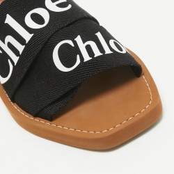 Chloe Black Canvas Woody Flat Slides Size 36