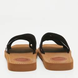 Chloe Black Canvas Woody Flat Slides Size 36