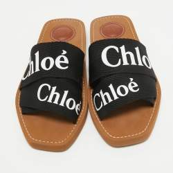 Chloe Black Canvas Woody Flat Slides Size 36