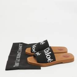 Chloe Black Canvas Woody Flat Slides Size 36