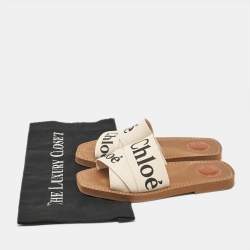 Chloe Cream Knit Fabric  Woody Flat Slides Size 37