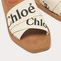Chloe Cream Knit Fabric  Woody Flat Slides Size 37