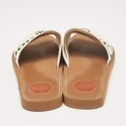 Chloe Cream Knit Fabric  Woody Flat Slides Size 37