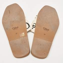 Chloe Cream Knit Fabric  Woody Flat Slides Size 37