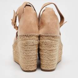 Chloe Beige Suede Lauren Wedge Sandals Size 40