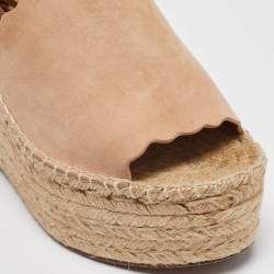 Chloe Beige Suede Lauren Wedge Sandals Size 40