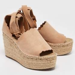 Chloe Beige Suede Lauren Wedge Sandals Size 40