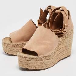 Chloe Beige Suede Lauren Wedge Sandals Size 40