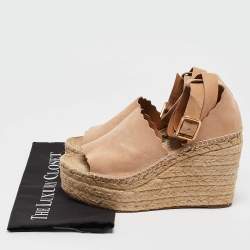 Chloe Beige Suede Lauren Wedge Sandals Size 40