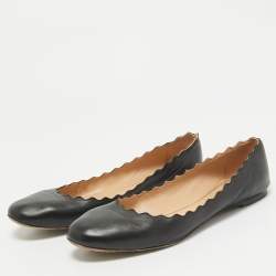 Pre Owned Chloe Black Scalloped Leather Lauren Ballet Flats Size 39.5
