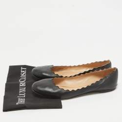 Pre Owned Chloe Black Scalloped Leather Lauren Ballet Flats Size 39.5