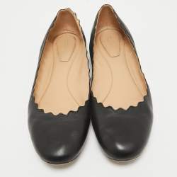 Pre Owned Chloe Black Scalloped Leather Lauren Ballet Flats Size 39.5