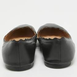 Pre Owned Chloe Black Scalloped Leather Lauren Ballet Flats Size 39.5