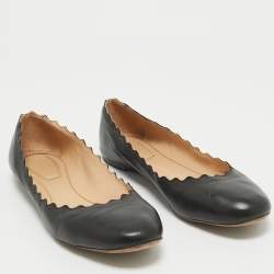 Pre Owned Chloe Black Scalloped Leather Lauren Ballet Flats Size 39.5