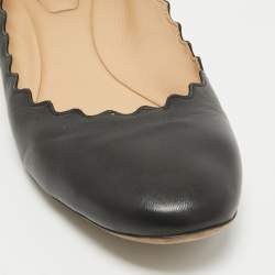 Pre Owned Chloe Black Scalloped Leather Lauren Ballet Flats Size 39.5