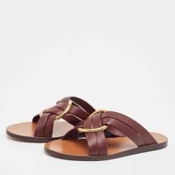 Chloe Burgundy Leather Rony Flat Sandals Size 36