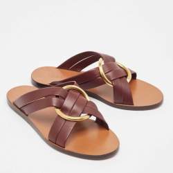 Chloe Burgundy Leather Rony Flat Sandals Size 36