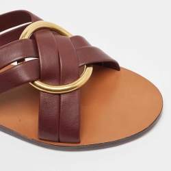 Chloe Burgundy Leather Rony Flat Sandals Size 36