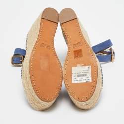 مملوكة مسبقًا Chloe Blue Suede Wedge Espadrille Sandals Size 41