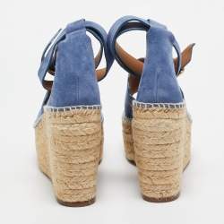 مملوكة مسبقًا Chloe Blue Suede Wedge Espadrille Sandals Size 41