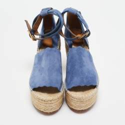 مملوكة مسبقًا Chloe Blue Suede Wedge Espadrille Sandals Size 41