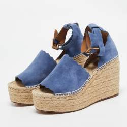 مملوكة مسبقًا Chloe Blue Suede Wedge Espadrille Sandals Size 41