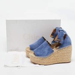 مملوكة مسبقًا Chloe Blue Suede Wedge Espadrille Sandals Size 41