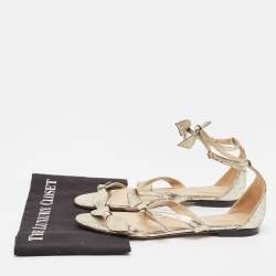 Chloe Metallic Gold Texture Leather Flat Sandals Size 38