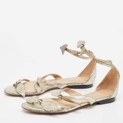 Chloe Metallic Gold Texture Leather Flat Sandals Size 38