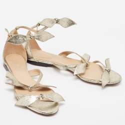 Chloe Metallic Gold Texture Leather Flat Sandals Size 38