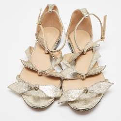 Chloe Metallic Gold Texture Leather Flat Sandals Size 38