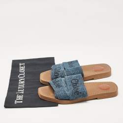 مملوكة مسبقًا Chloé Blue Denim Woody Flat Sandals Size 36