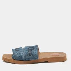 مملوكة مسبقًا Chloé Blue Denim Woody Flat Sandals Size 36
