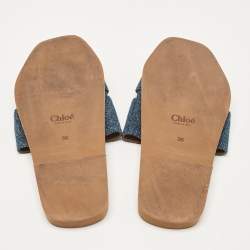مملوكة مسبقًا Chloé Blue Denim Woody Flat Sandals Size 36