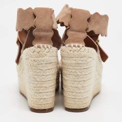Chloe Beige Suede Laurena Scalloped Wedge Sandals Size 37