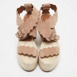 Chloe Beige Suede Laurena Scalloped Wedge Sandals Size 37