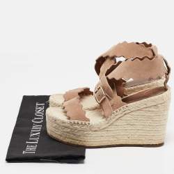 Chloe Beige Suede Laurena Scalloped Wedge Sandals Size 37