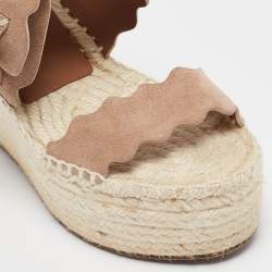 Chloe Beige Suede Laurena Scalloped Wedge Sandals Size 37