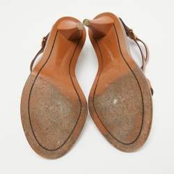 Chloe Brown Leather Double Ankle Strap Niko Sandals Size 38