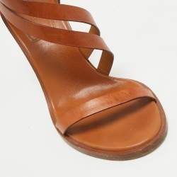 Chloe Brown Leather Double Ankle Strap Niko Sandals Size 38