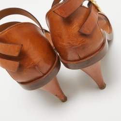 Chloe Brown Leather Double Ankle Strap Niko Sandals Size 38
