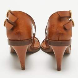 Chloe Brown Leather Double Ankle Strap Niko Sandals Size 38