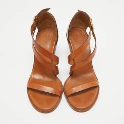 Chloe Brown Leather Double Ankle Strap Niko Sandals Size 38