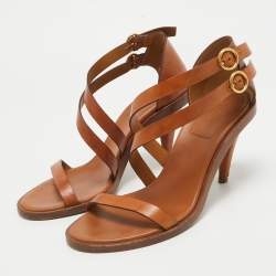 Chloe Brown Leather Double Ankle Strap Niko Sandals Size 38